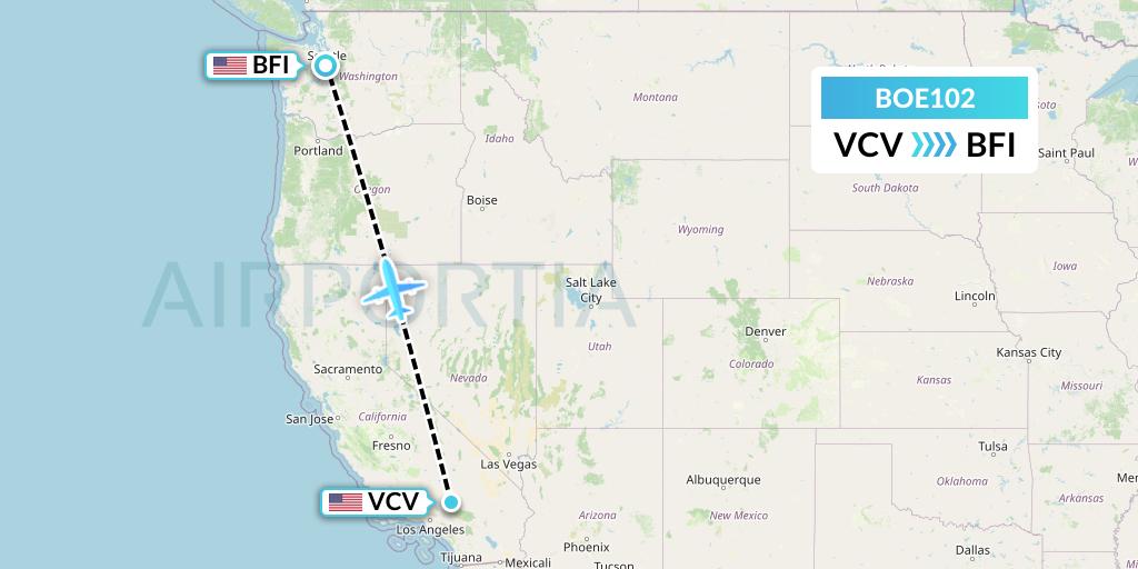 BOE102 Boeing Flight Map: Victorville to Seattle