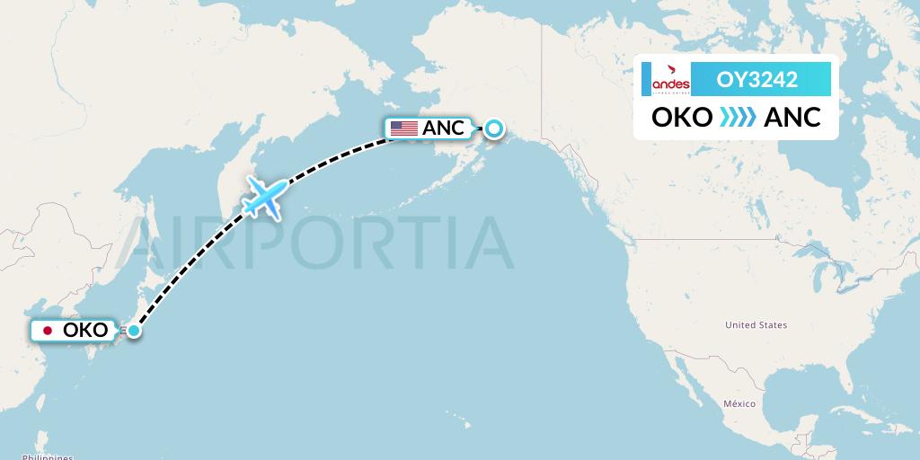 OY3242 Omni Air International Flight Map: Fussa to Anchorage
