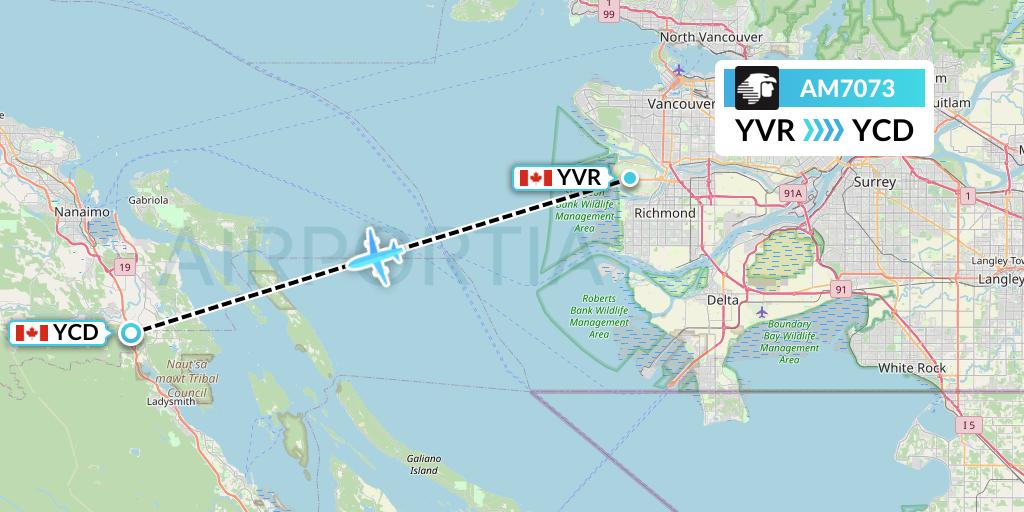 AM7073 Aeromexico Flight Map: Vancouver to Nanaimo