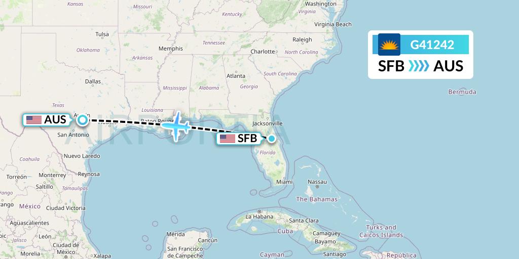 G41242 Allegiant Air Flight Map: Orlando to Austin
