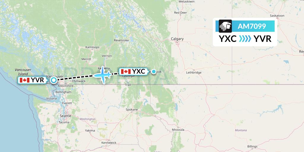 AM7099 Aeromexico Flight Map: Cranbrook to Vancouver