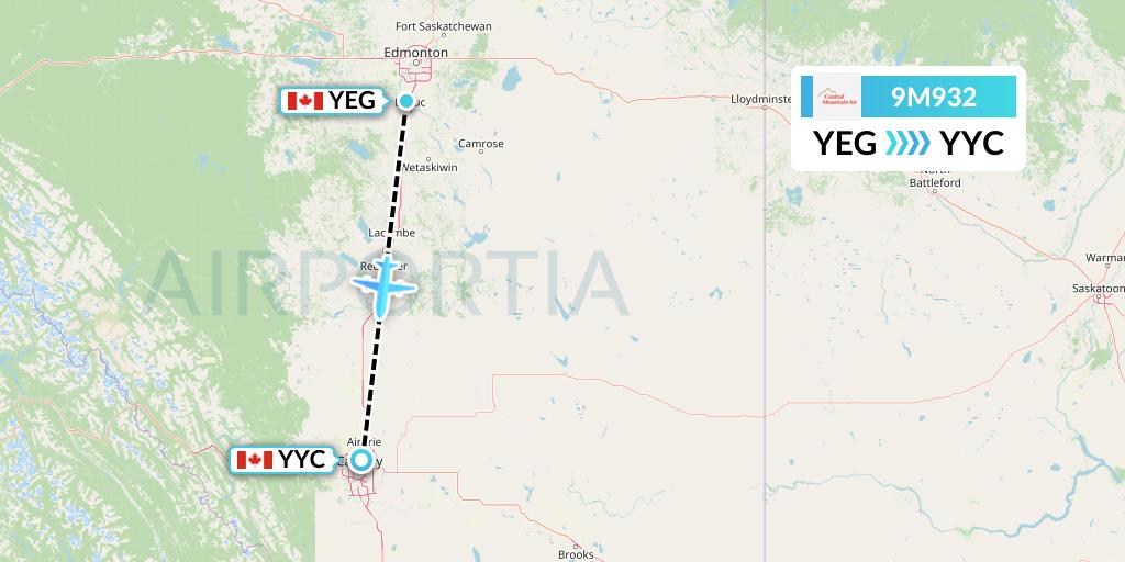 9M932 Central Mountain Air Flight Map: Edmonton to Calgary