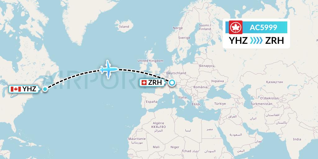 AC5999 Air Canada Flight Map: Halifax to Zurich