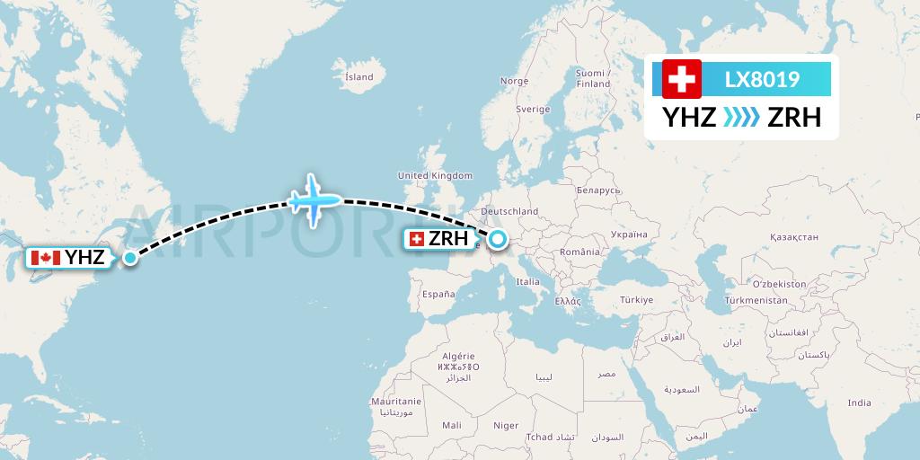 LX8019 Swiss Flight Map: Halifax to Zurich