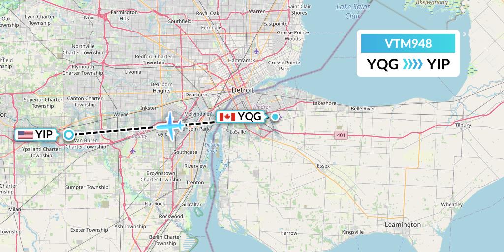VTM948 Aeronaves TSM Flight Map: Windsor to Detroit