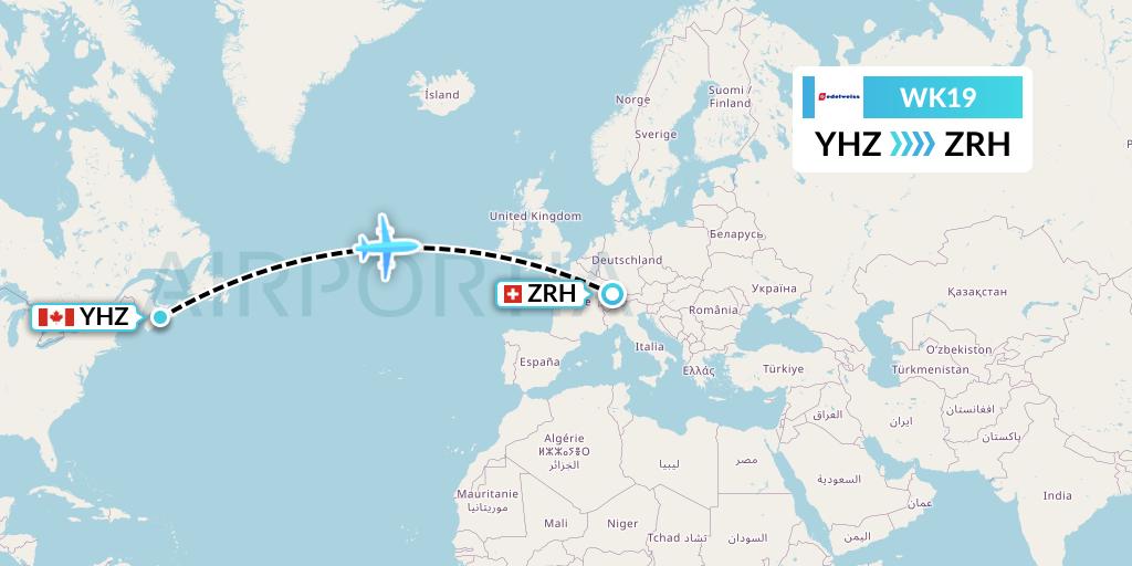 WK19 Edelweiss Air Flight Map: Halifax to Zurich