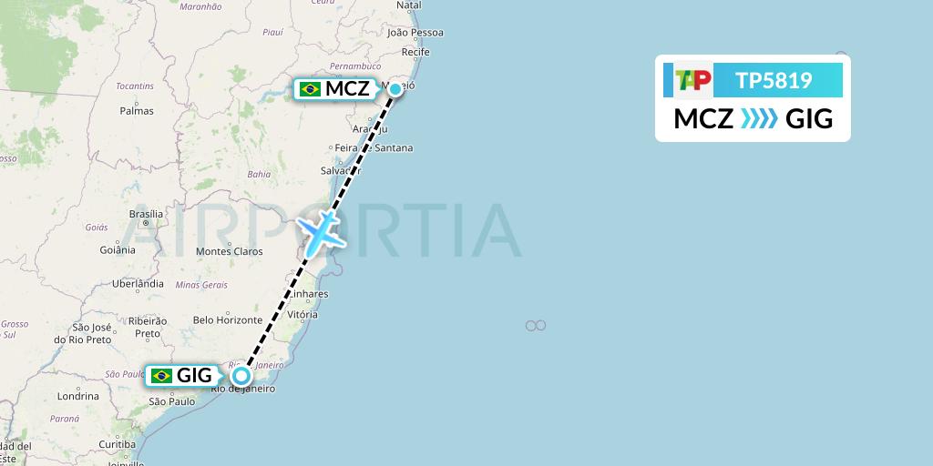 TP5819 TAP Portugal Flight Map: Maceio to Rio de Janeiro