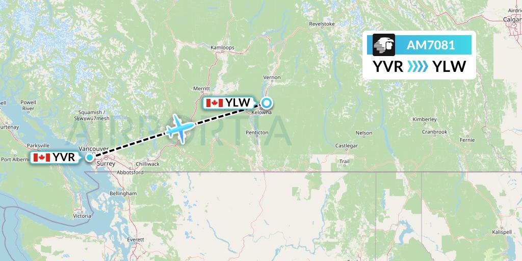 AM7081 Aeromexico Flight Map: Vancouver to Kelowna