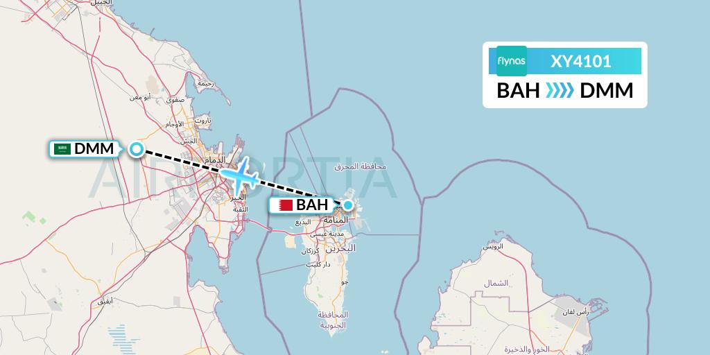 XY4101 Flynas Flight Map: Bahrain to Dammam