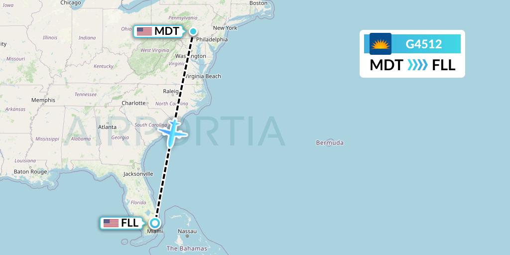 G4512 Allegiant Air Flight Map: Harrisburg to Fort Lauderdale