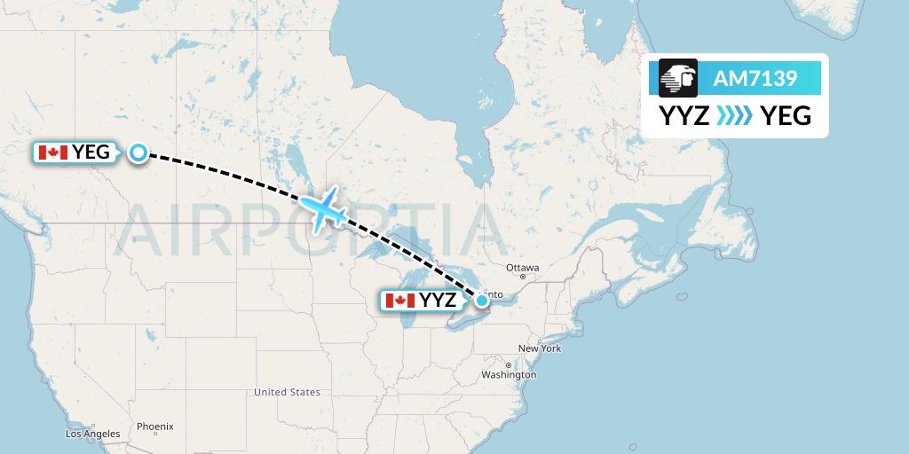 AM7139 Aeromexico Flight Map: Toronto to Edmonton