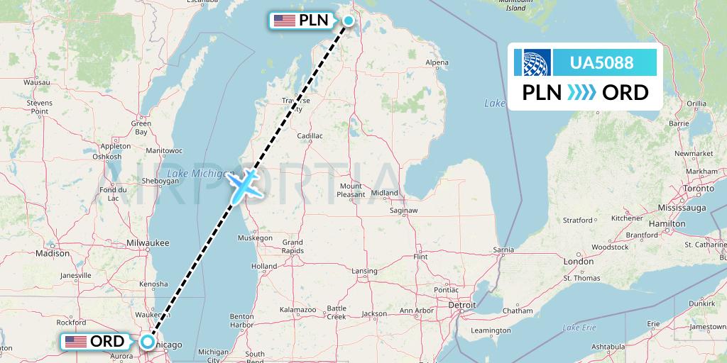 UA5088 United Airlines Flight Map: Pellston to Chicago