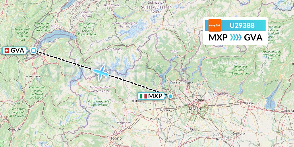 U29388 EasyJet Flight Map: Milan to Geneva