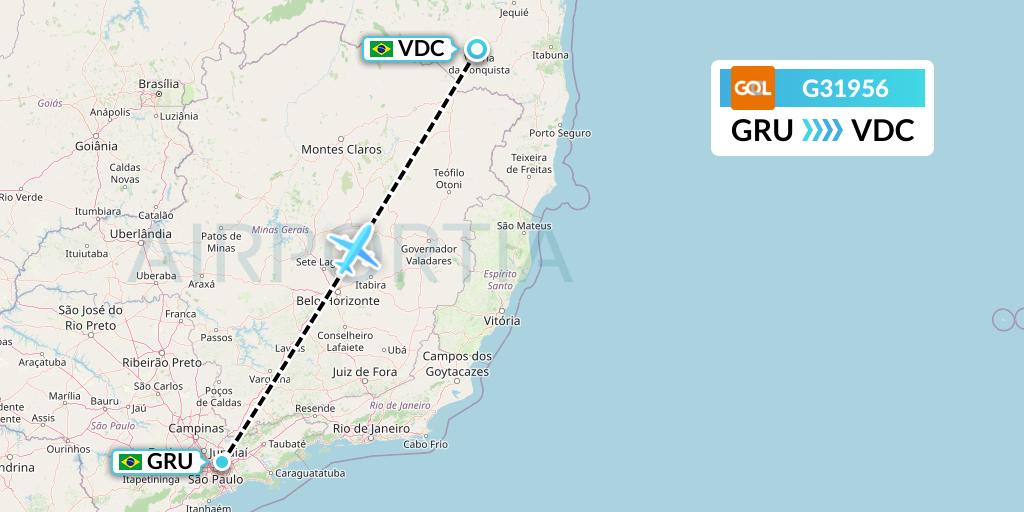 G31956 GOL Transportes Aeros Flight Map: Sao Paulo to Vitoria Da Conquista
