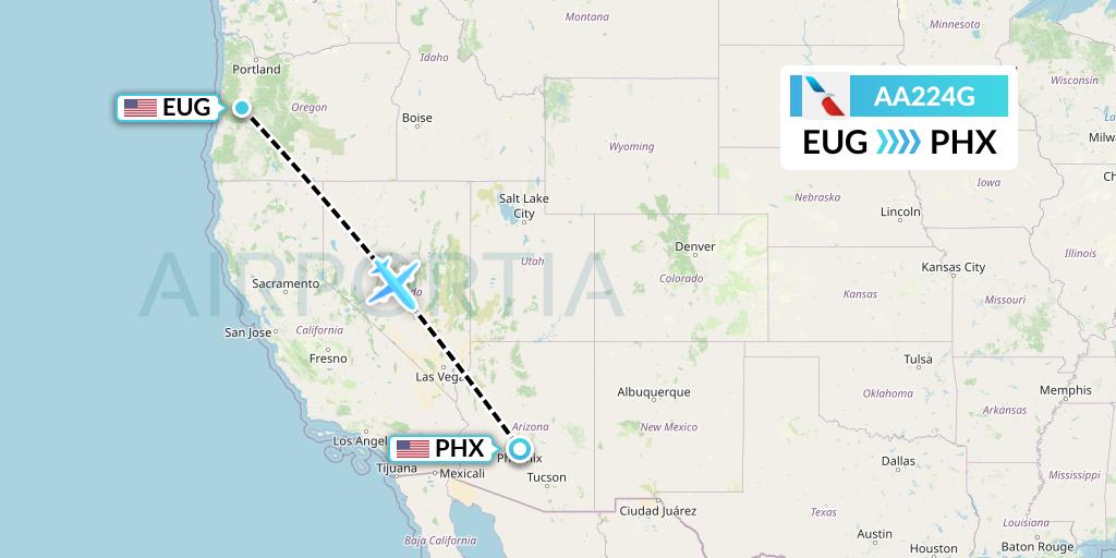 AA224G American Airlines Flight Map: Eugene to Phoenix