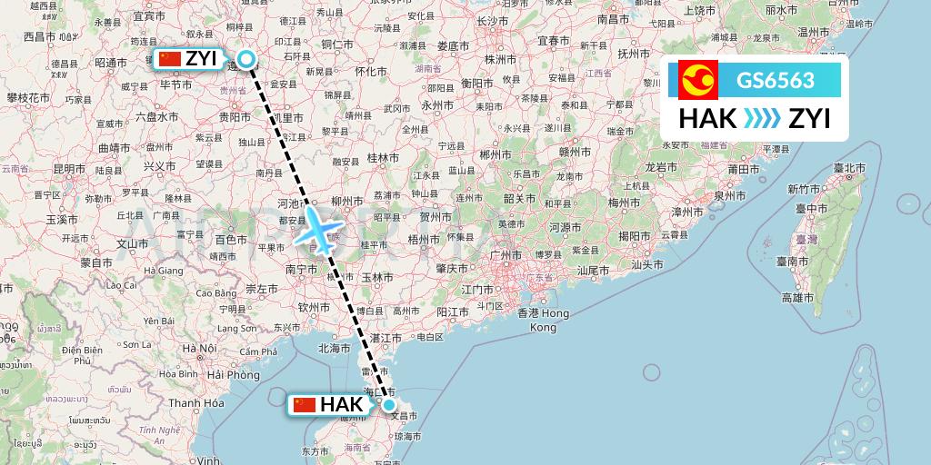 GS6563 Tianjin Airlines Flight Map: Haikou to Zunyi