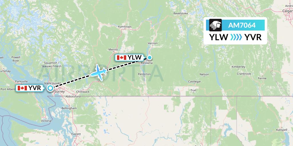 AM7064 Aeromexico Flight Map: Kelowna to Vancouver