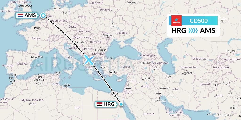CD500 Dutch Corendon Airlines Flight Map: Hurghada to Amsterdam