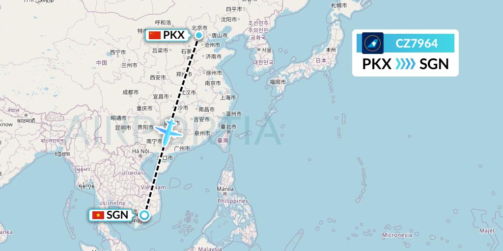 CZ7964 China Southern Airlines Flight Map: Beijing to Ho Chi Minh City