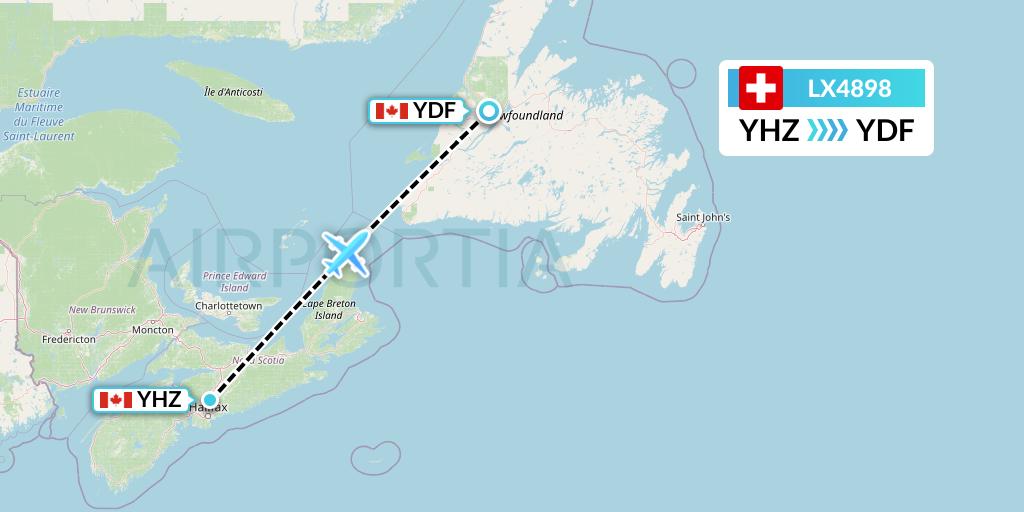 LX4898 Swiss Flight Map: Halifax to Deer Lake