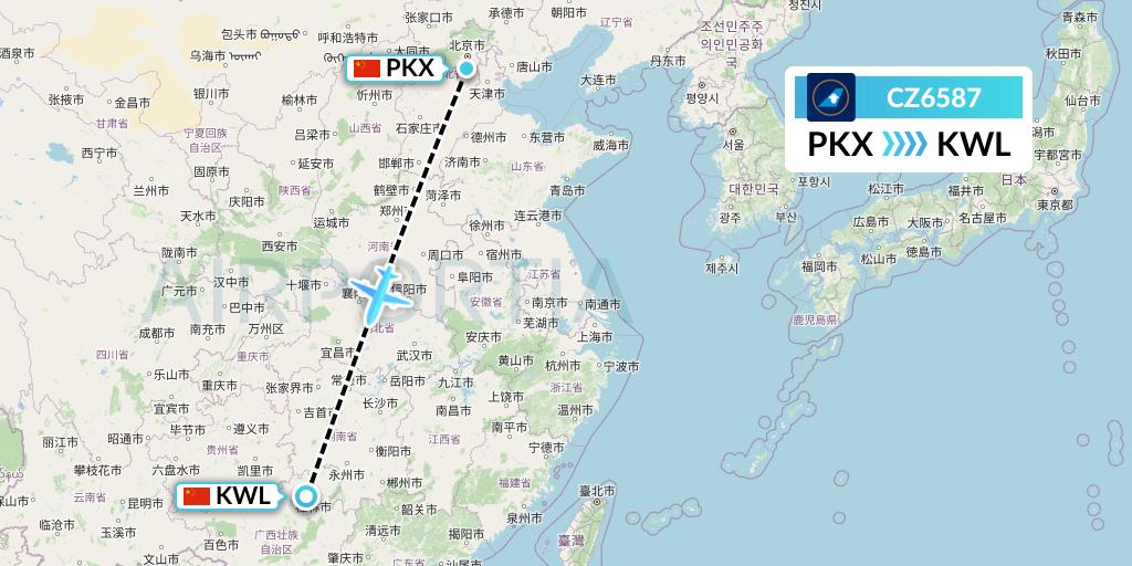 CZ6587 China Southern Airlines Flight Map: Beijing to Guilin
