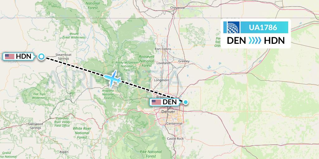UA1786 United Airlines Flight Map: Denver to Hayden