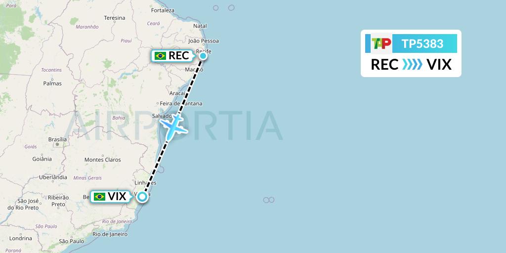 TP5383 TAP Portugal Flight Map: Recife to Vitoria
