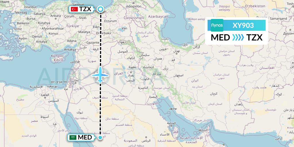 XY903 Flynas Flight Map: Medina to Trabzon