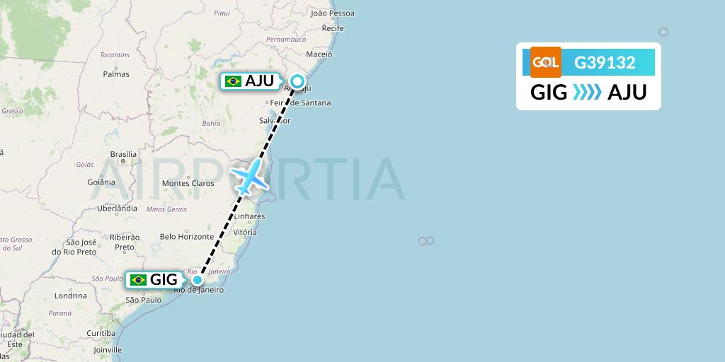 G39132 GOL Transportes Aeros Flight Map: Rio de Janeiro to Aracaju