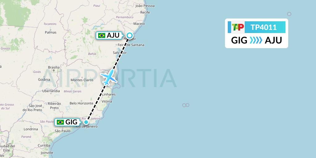 TP4011 TAP Portugal Flight Map: Rio de Janeiro to Aracaju