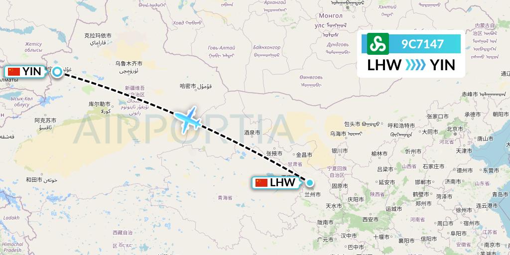 9C7147 Spring Airlines Flight Map: Lanzhou to Yining