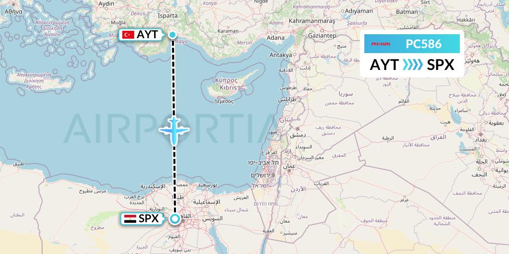PC586 Pegasus Airlines Flight Map: Antalya to Cairo