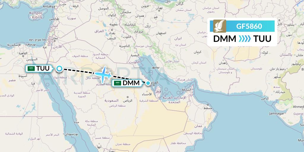 GF5860 Gulf Air Flight Map: Dammam to Tabuk
