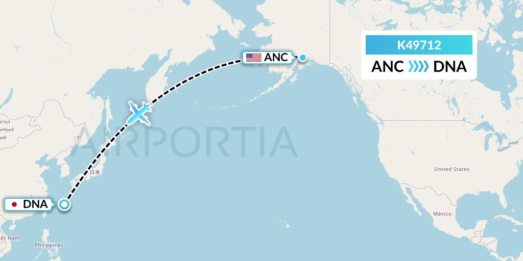K49712 Kalitta Air Flight Map: Anchorage to Japan