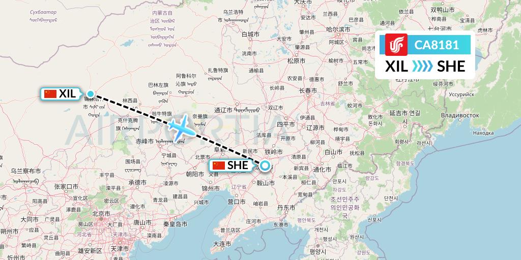 CA8181 Air China Flight Map: Xilinhot to Shenyang