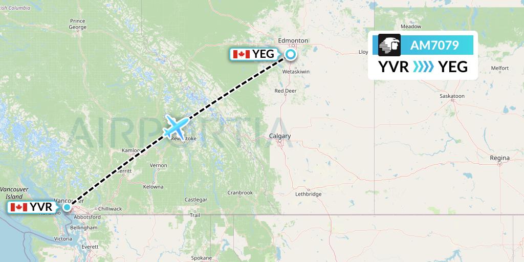 AM7079 Aeromexico Flight Map: Vancouver to Edmonton