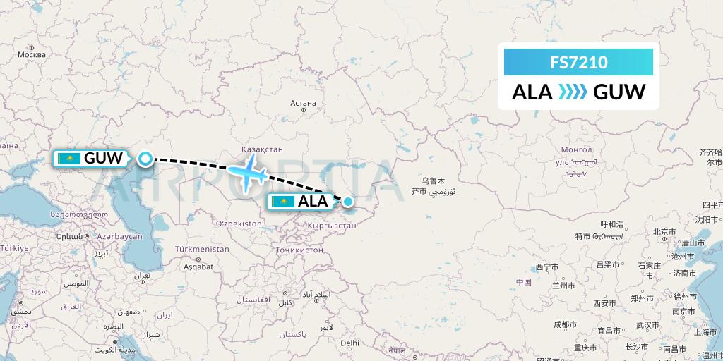 FS7210 Flyr Flight Map: Almaty to Atyrau
