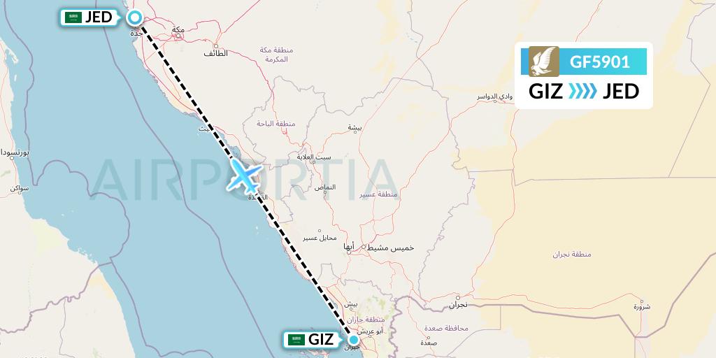GF5901 Gulf Air Flight Map: Jizan to Jeddah