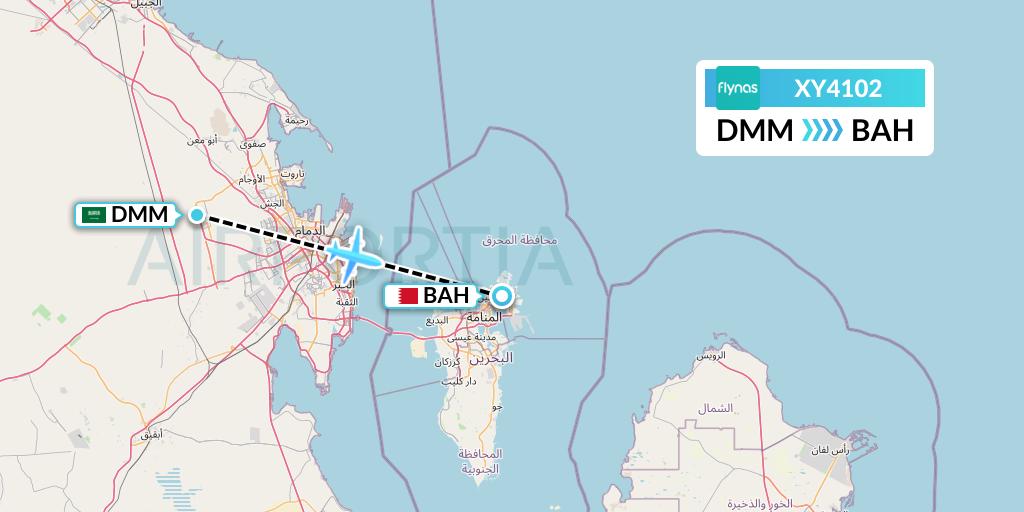 XY4102 Flynas Flight Map: Dammam to Bahrain