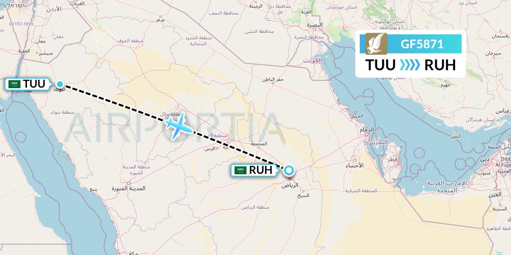 GF5871 Gulf Air Flight Map: Tabuk to Riyadh