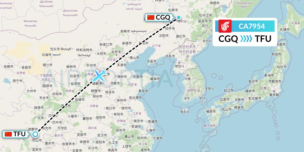 CA7954 Air China Flight Map: Changchun to Chengdu