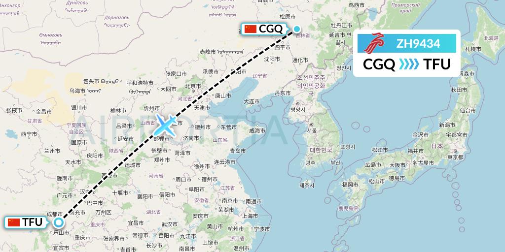 ZH9434 Shenzhen Airlines Flight Map: Changchun to Chengdu