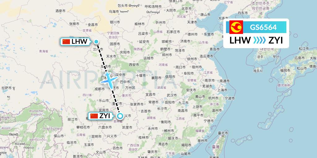 GS6564 Tianjin Airlines Flight Map: Lanzhou to Zunyi