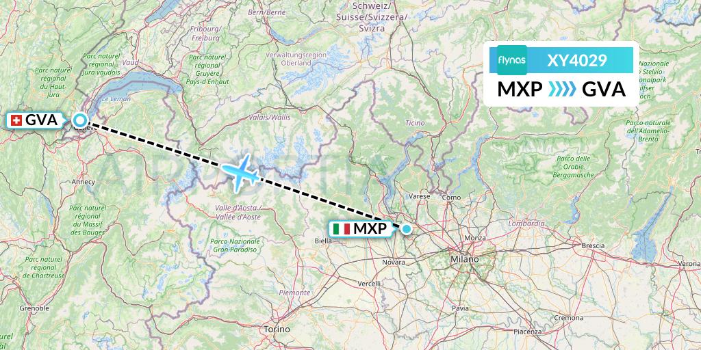 XY4029 Flynas Flight Map: Milan to Geneva