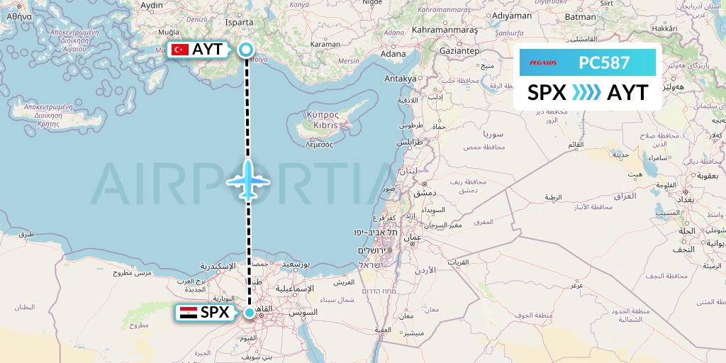 PC587 Pegasus Airlines Flight Map: Cairo to Antalya