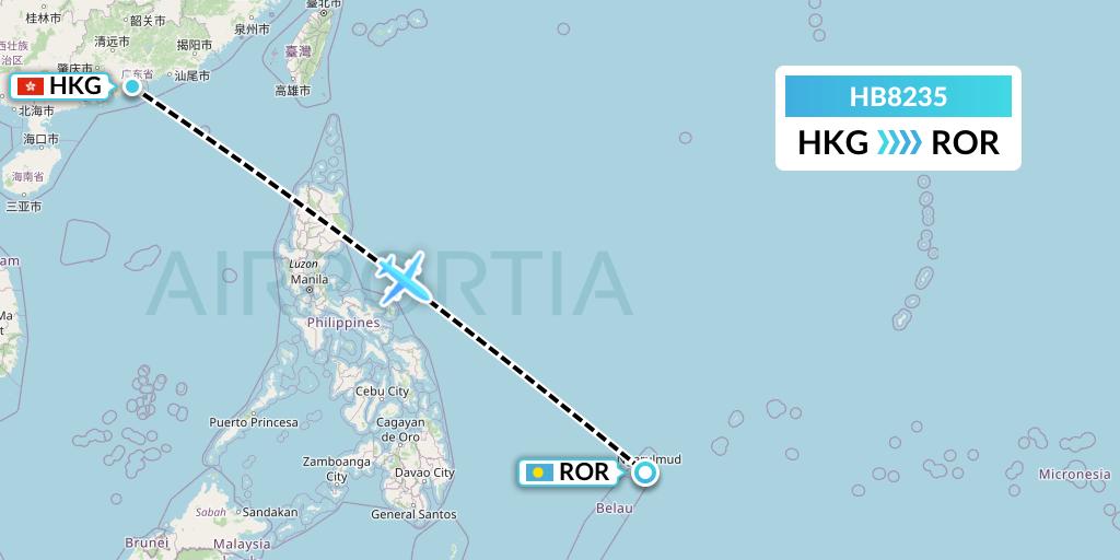 HB8235 Greater Bay Airlines Flight Map: Hong Kong to Airai