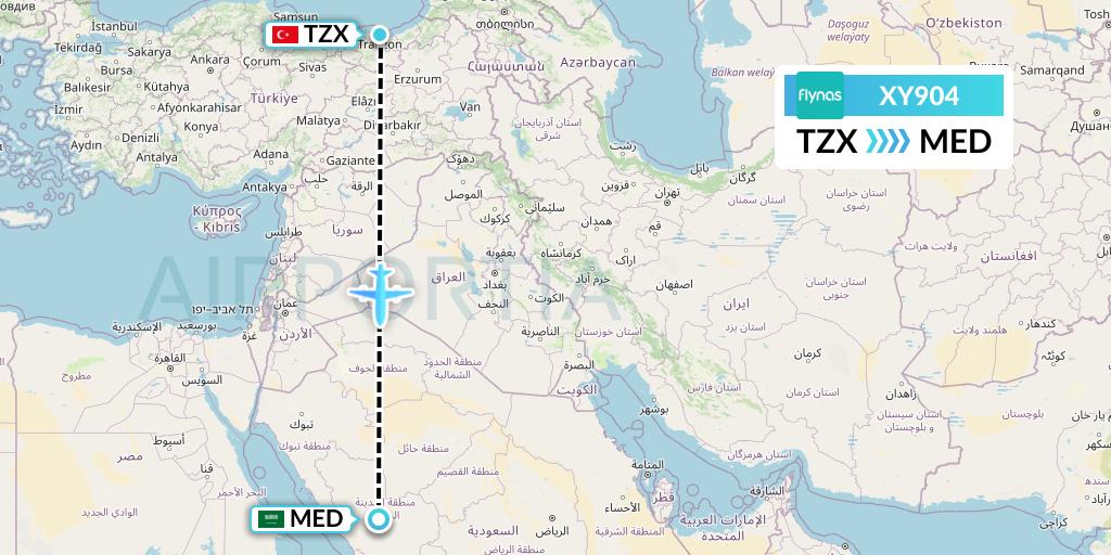 XY904 Flynas Flight Map: Trabzon to Medina