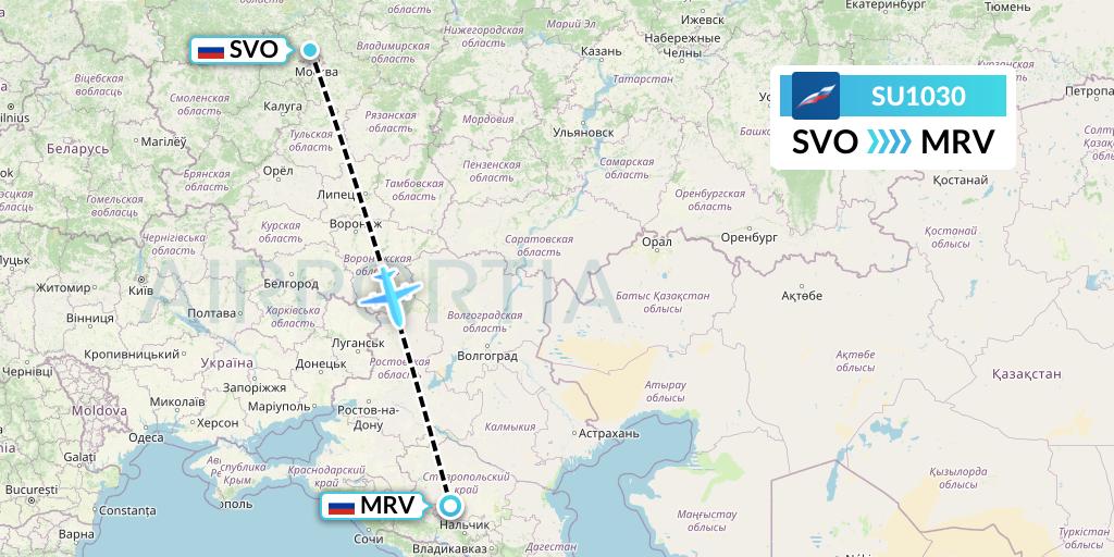 SU1030 Aeroflot Flight Map: Moscow to Mineralnye Vody