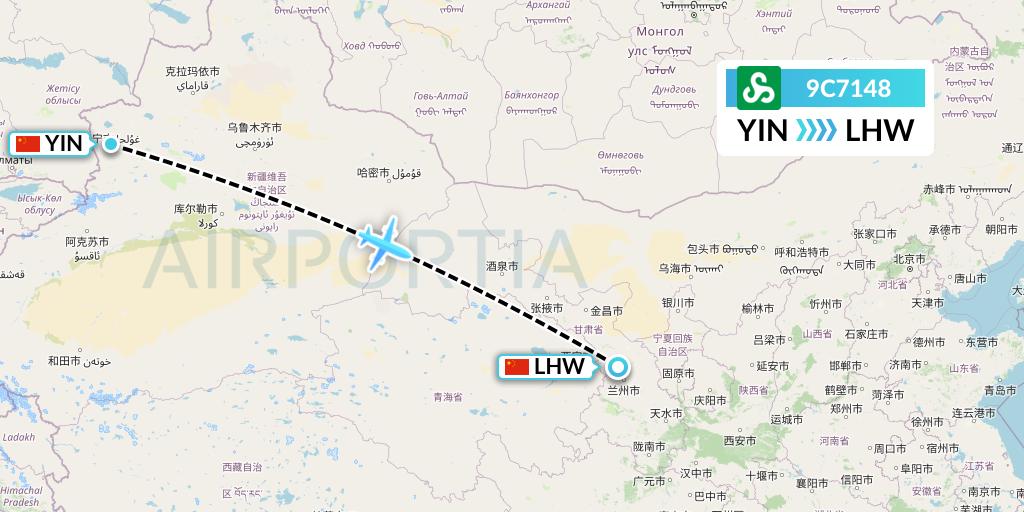 9C7148 Spring Airlines Flight Map: Yining to Lanzhou