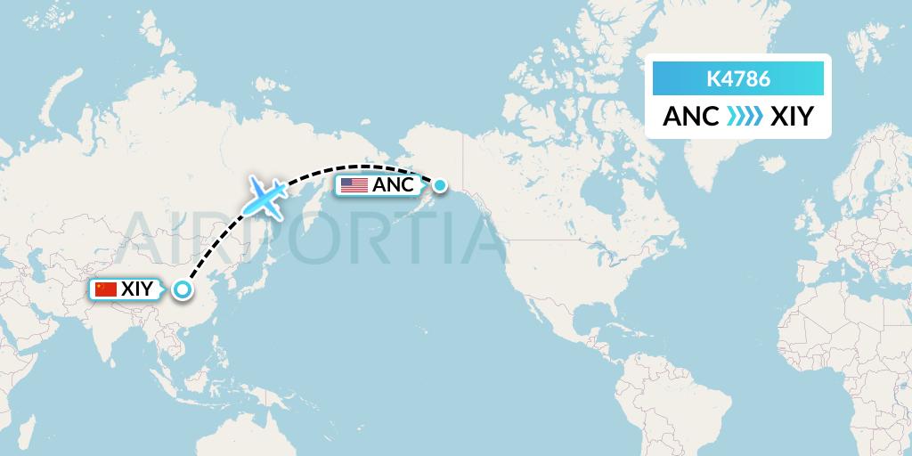 K4786 Kalitta Air Flight Map: Anchorage to Xi'an
